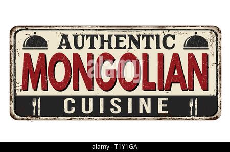 Cuisine mongole authentique vintage métal rouillé signe sur un fond blanc, vector illustration Illustration de Vecteur