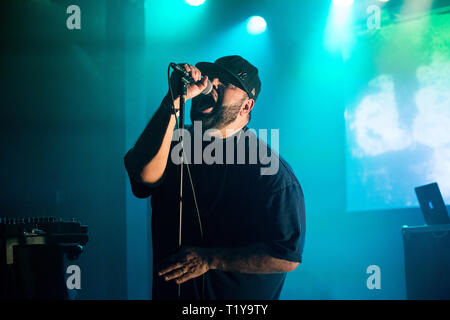 Oslo, Norvège. Mar 29, 2019. Norvège, Oslo - Mars 29, 2019. Le duo de rap américain Dälek effectue un concert live at Blå à Oslo. Ici MC Dälek est vu sur scène. (Photo crédit : Gonzales Photo/Alamy Live News Banque D'Images