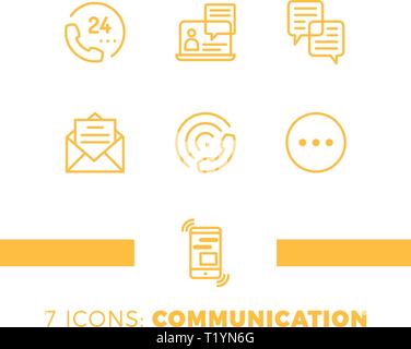 La communication linéaire icons set. Icône de communication universel pour utilisation dans l'interface utilisateur web et mobile, de la communication des éléments d'interface utilisateur de base défini Illustration de Vecteur