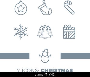 Vacances de Noël moderne ligne mince plate icons set Illustration de Vecteur