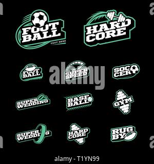 Style Retro logo sport ensemble. Soccer, Baseball, rugby, football, Gymnase et emblème logo texte mariage. deux style de couleur sur fond noir Illustration de Vecteur