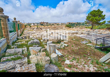 Le site archéologique, situé derrière la Domus Romana (Villa romaine), entre Rabat et Mdina, Malte. Banque D'Images