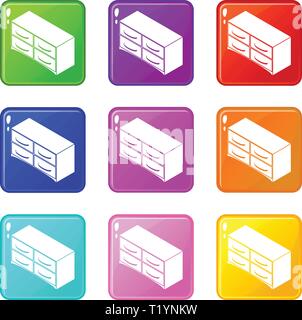 Commode icons set 9 couleurs Illustration de Vecteur