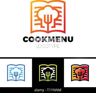 Livre de cuisine recette ou Modèle de conception de logo. L'icône de menu avec fourche Illustration de Vecteur