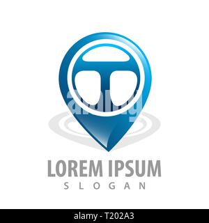 L'emplacement de la broche avec navigation lettre T concept design. L'élément de modèle graphique symbole Illustration de Vecteur