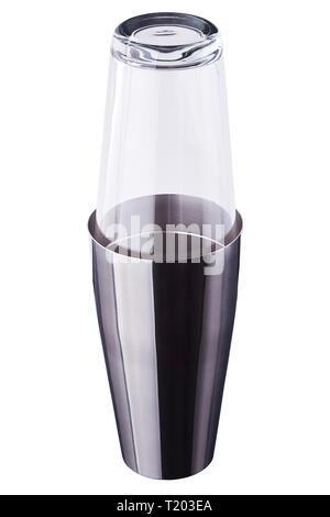 Cocktail café frappe metal shaker verre ang isolé sur fond blanc Banque D'Images