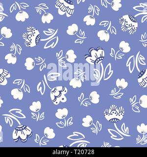 Résumé mignon à la main fleurs de tulipe sur fond corail motif transparent vecteur. Delft lunatique imprimé floral. Ditsy simpliste d'algues. Scandinavie Illustration de Vecteur