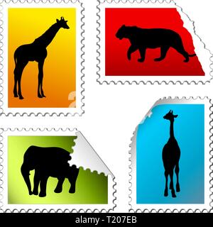 Ensemble de timbres-poste de safari sur un fond blanc Illustration de Vecteur