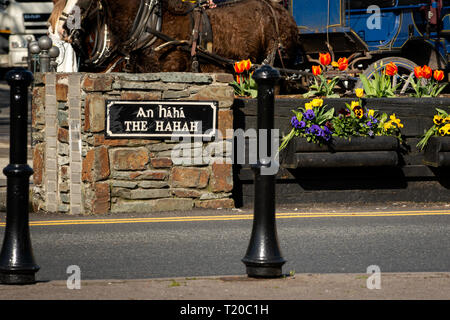 Le panneau bilingue de la rue Hahah au point des voitures hantantes à Killarney, comté de Kerry, Irlande Banque D'Images