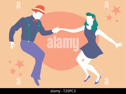 Jeune couple danse swing, lindy hop et rock Illustration de Vecteur