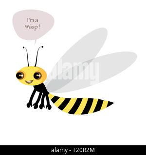 Cute wasp isolé sur fond blanc et de bulle. Vector Illustration Illustration de Vecteur