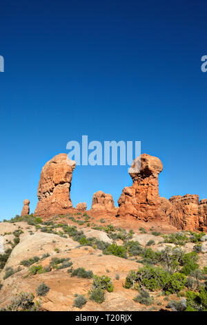Pinnacles près de la Grande Muraille, Arches National Park, Utah, l'Amérique. Banque D'Images