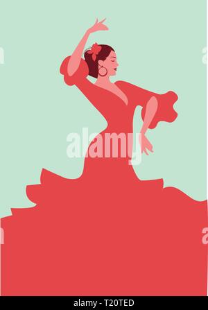 Belle danseuse de flamenco espagnol, portant robe rouge élégant et flower in her hair Illustration de Vecteur