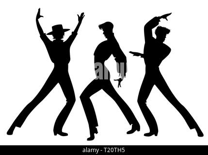 Silhouette de trois danseurs de flamenco espagnol typique. Les hommes élégants à danser le flamenco. Illustration de Vecteur