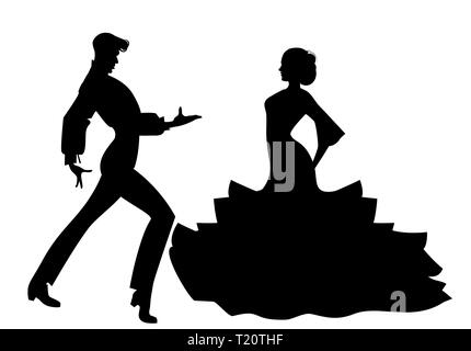 Silhouette de couple de danseurs de flamenco espagnol typique. Illustration de Vecteur