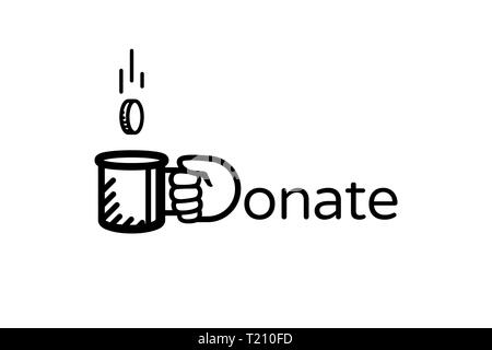 Faire un don en argent logo Vector. Faire un don et aider. La charité, concept de don. Pièce tombe dans le beggar's mug. Illustration de Vecteur