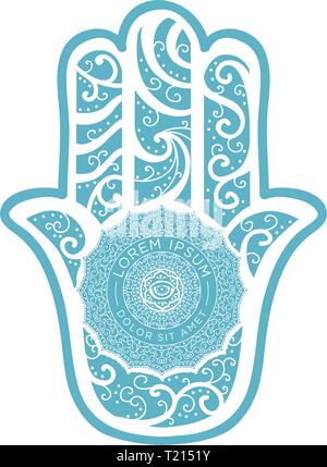 La main Hamsa, ancienne amulette du Moyen-Orient qui symbolise la main de Dieu. Illustration de Vecteur