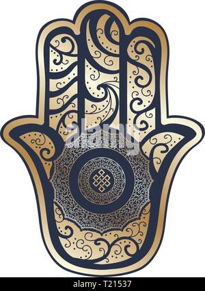 La main Hamsa, ancienne amulette du Moyen-Orient qui symbolise la main de Dieu. Illustration de Vecteur