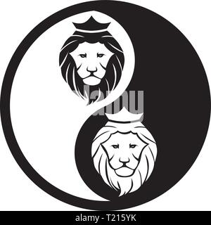 Noir et Blanc Logo Yin Yang. Lion King Illustration de Vecteur