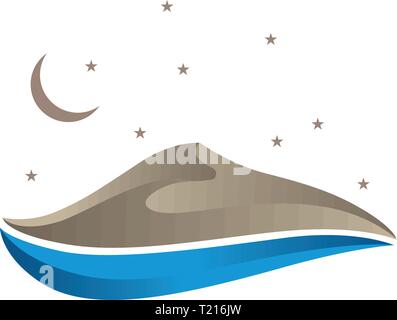 Mer et dunes, scène de nuit. L'icône logo Illustration de Vecteur