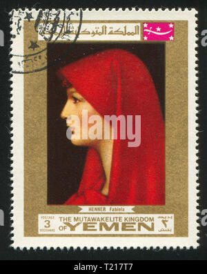 Yémen - VERS 1972 : timbres par le Yémen, spectacles Portrait de Fabiola par Jean Jacques Henner, vers 1972 Banque D'Images