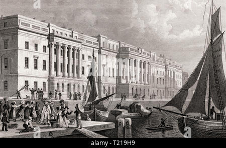 Le Custom House, Londres, Royaume-Uni, illustration par Th. H. Berger, 1826 Banque D'Images