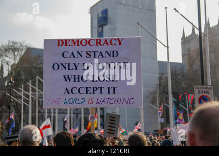 Londres, Royaume-Uni. 29 Mar 2019. Inscrivez-vous à la journée de protestation Brexit Crédit : Alex Cavendish/Alamy Live News Banque D'Images