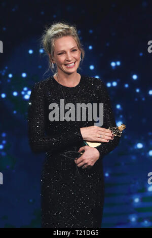 Rome, Italie. Mar 27, 2019. Rome, studios, TV show "64ème David di Donatello". Dans la photo : Uma Thurman avec le Crédit : David di Donatello agence photo indépendante/Alamy Live News Banque D'Images