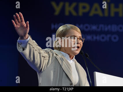 Kiev, Ukraine. Mar 29, 2019. Candidat à l'élection présidentielle ukrainienne Ioulia Timochenko vu parler pendant une campagne électorale rassemblement à Kiev. Élections présidentielles en Ukraine aura lieu le 31 mars 2019. Credit : SOPA/Alamy Images Limited Live News Banque D'Images