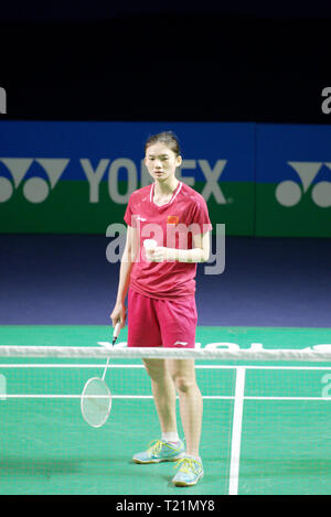 New Delhi, Inde. 29 mars 2019. Yue Han de Chine en action dans un quart de finale à l'Open 2019 Yonex Sunrise l'Inde à New Delhi, en Inde. Credit : Karunesh Johri/Alamy Live News Banque D'Images