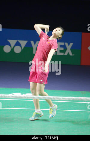 New Delhi, Inde. 29 mars 2019. Yue Han de Chine en action dans un quart de finale à l'Open 2019 Yonex Sunrise l'Inde à New Delhi, en Inde. Credit : Karunesh Johri/Alamy Live News Banque D'Images