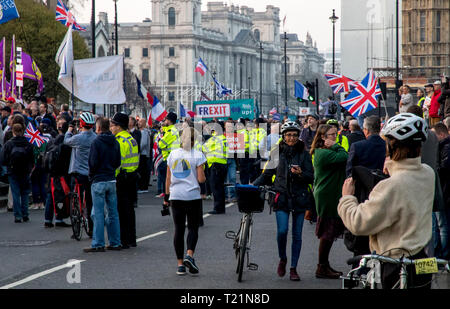 Westminster, London, UK. Mar 29, 2019. Brexit en face de protestation des partisans la Chambre des communes en tant que Premier ministre britannique Theresa peut voit son accord de retrait défait encore une fois par une majorité de 58. Les manifestants ont exprimé leur colère face à un certain nombre d'hommes politiques comme ils ont quitté le Parlement qui en dépit d'être partisans du Brexit vocal choisi de voter avec le gouvernement. Credit : Newspics UK South/Alamy Live News Banque D'Images