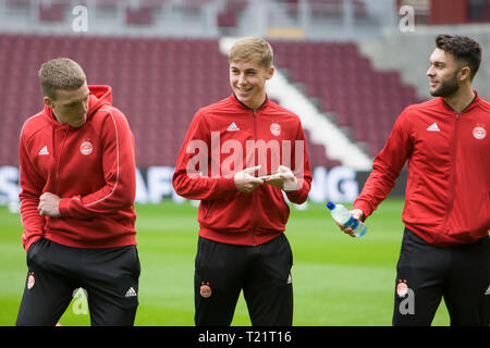 Edinburgh, Royaume-Uni. 30Th Mar, 2019. . Les joueurs d'Aberdeen arrivent avant la Premiership match Ladbrokes entre Cœurs et Aberdeen au Parc de Murrayfield, le 30 mars 2019 à Edinbugh, Royaume-Uni. ( Crédit : Scottish Borders Media/Alamy Live News Crédit : Scottish Borders Media/Alamy Live News Banque D'Images