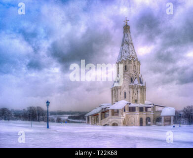 Vue d'hiver après l'église de l'Ascension à Kolomenskoye neige, Moscou, Russie Banque D'Images