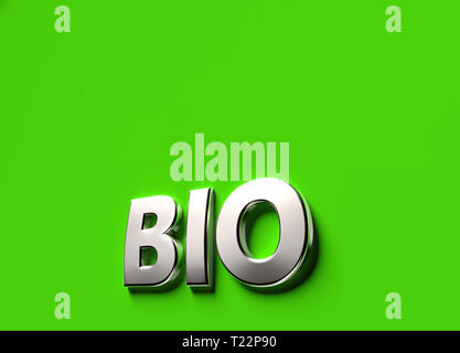 Bio mot comme signe ou le logo 3D concept mis sur la surface verte avec copie espace au-dessus. Nouvelles technologies Bio concept. Le rendu 3D Banque D'Images