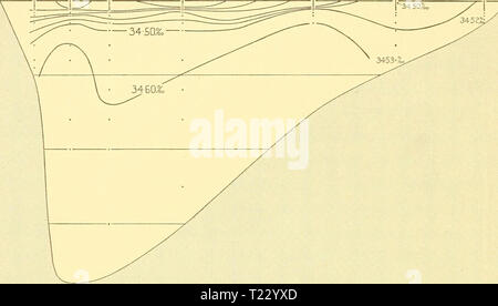 Image d'Archive de la page 39 des rapports de découverte (1934) rapports de découverte discoveryreports09inst Année : 1934 28 rapports de découverte maxima intermédiaires sont présents dans les stations suivantes, STS. WS 476, WS 477, WS 478, WS 479 et WS 480, couvrant une distance d'environ 42 miles de l'île du Roi George. À la prochaine station, St. WS 481, l'ensemble de la colonne d'eau a été Poste WS476 WS477 WS473 WS4-7B WS4Q0 BI4WS WS4B2 LE ROI GEORGE I. 3400& 3400& 34J0Z 3420& 3430 3440, 3447& TRINITY PENIN* 500m- I000r&Lt ; J500v 2000n Fig. 30. Section verticale de la salinité : l'île du Roi George à Trinity Peni Banque D'Images