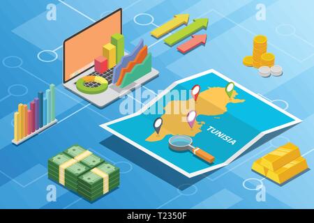 L'état de l'économie financière isométrique tunisie concept pour décrire la croissance des pays de l'expansion - vector Illustration de Vecteur