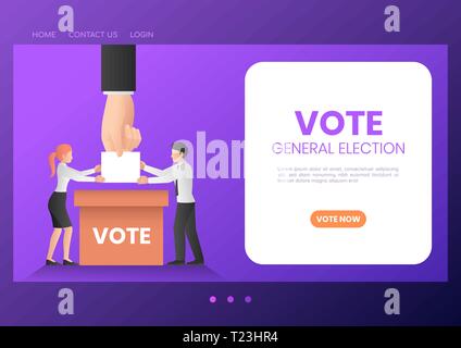 Bannière Web business gens utiliser bulletin de vote en boîte. Élections et vote landing page concept. Illustration de Vecteur