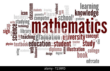 Mot mathématiques concept cloud sur fond blanc, rendu 3d. Banque D'Images