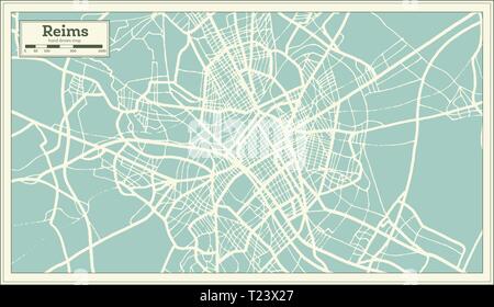 Reims France Plan de ville en style rétro. Une carte de Noël. Vector Illustration. Illustration de Vecteur