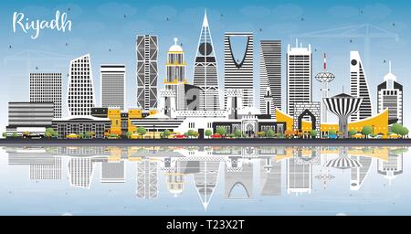 Riyadh Arabie Saoudite Ville avec des bâtiments, de couleur bleu ciel et les réflexions. Vector Illustration. Illustration de Vecteur