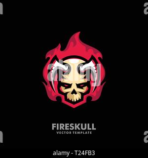 Fire skull illustration vector modèle. Convient pour l'industrie créative, multimédia, animation, formation, boutique, et toute activité commerciale complémentaire Illustration de Vecteur