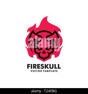 Fire skull Concept illustration vector modèle. Convient pour l'industrie créative, multimédia, animation, formation, boutique, et tous les b Illustration de Vecteur