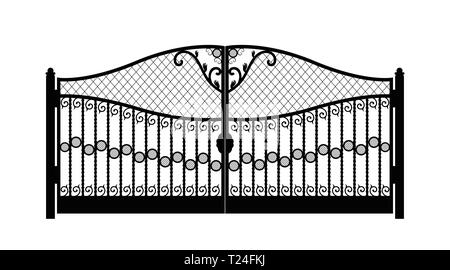 Black metal gate avec de faux ornements sur fond blanc eps 10 Illustration de Vecteur