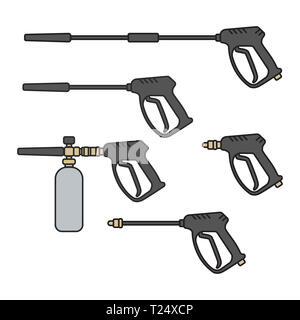 Ensemble d'illustration vectorielle de la machine de lavage sous pression avec de l'équipement électrique pistolet télévision style design Banque D'Images