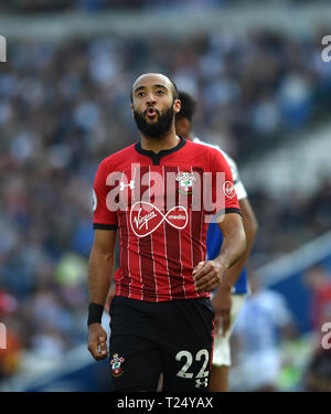 Nathan Redmond de Southampton au cours de la Premier League match entre Brighton & Hove Albion et de Southampton à l'American Express Community Stadium . 30 mars 2019 Editorial uniquement. Pas de merchandising. Pour des images de football Premier League FA et restrictions s'appliquent inc. aucun internet/mobile l'usage sans licence FAPL - pour plus de détails Football Dataco contact Banque D'Images