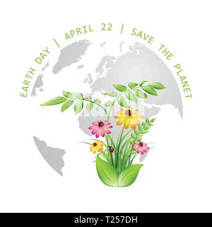 Le jour de la terre sauver la planète monde de plantes et de fleurs illustration vecteur EPS10