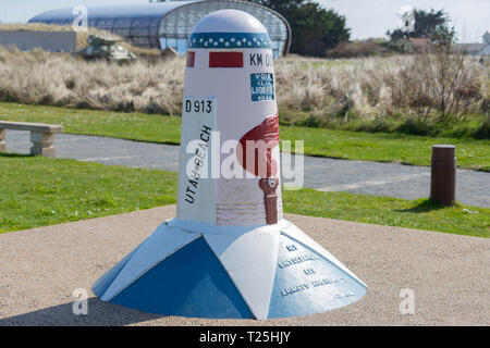 Utah Beach, Normandie, France, Mars 26, 2019, Memorial, commencer du D-Day 00 Km Route de libération à Utah Beach Banque D'Images