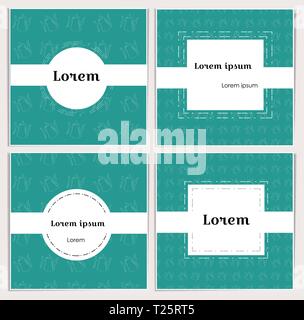 Bannières carrés de couleur bleu-vert avec des théières linéaire sur l'arrière-plan. L'espace blanc pour le texte. Simple et élégante d'illustration vectorielle pour cartes decorati Illustration de Vecteur