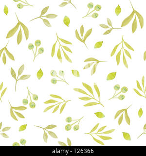 Modèle sans couture aquarelle de feuilles vertes sur le livre blanc backgroun Banque D'Images